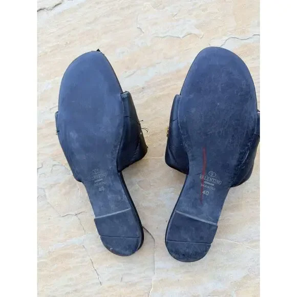 Valentino Garavani Roman Stud Matelasse Slide Sandals Black 40 - Picture 7 of 8